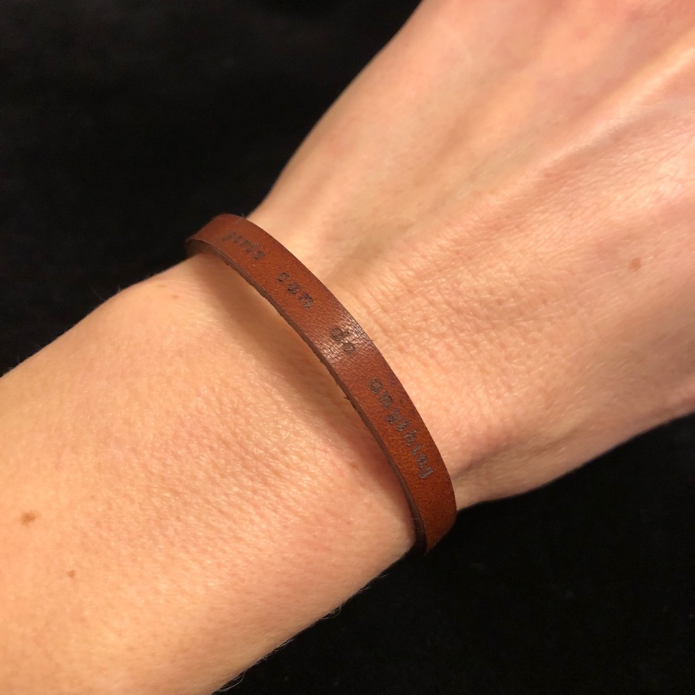 “Girls Can Do Anything” Brown Faux Leather Inspirational Bracelet